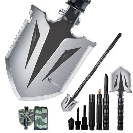Folding Survival Shovel Camping Multitool Compact Tactical Entrenching Tool (Color: black)