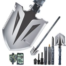Folding Survival Shovel Camping Multitool Compact Tactical Entrenching Tool (Color: Silver)