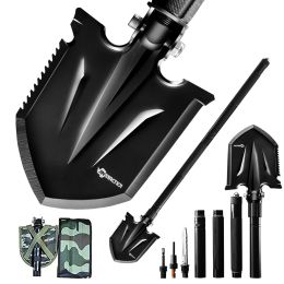 Folding Survival Shovel Camping Multitool Compact Tactical Entrenching Tool (Color: Black2)